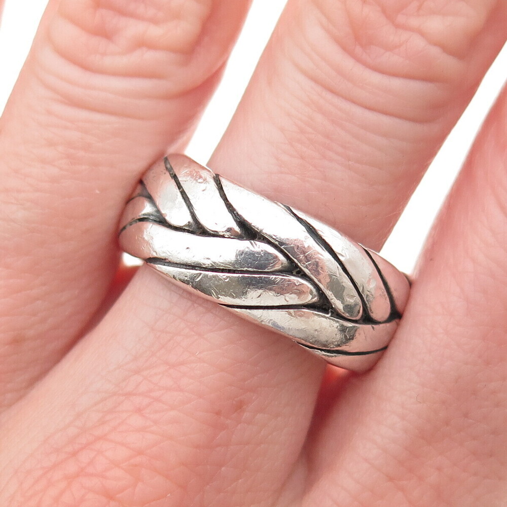 Anya 925 Sterling Silver Vintage Woven Oxidized Band Ring Size 10.75